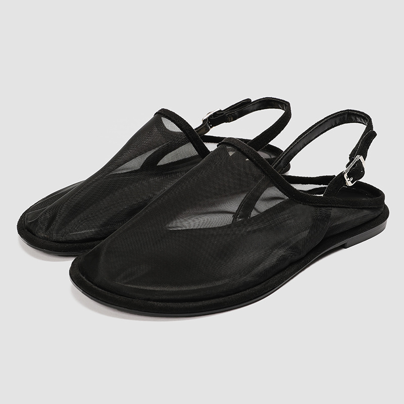 Slip On Mule Flat - 女性サンダル 2026 夏フラットメッシュ通気性バックストラップスリップオンミュールカジュアル快適なウォーキングシューズ高級ファッション