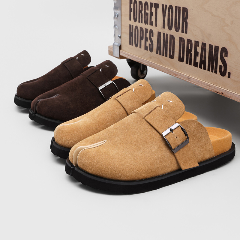 Slip On Mule Flat - 最新のトレンドメンズスプリットトゥミュールシューズ、高品質メンズカジュアル快適ワンピーススリップオンスリッパ、サイズ38-46メンズスリッパ