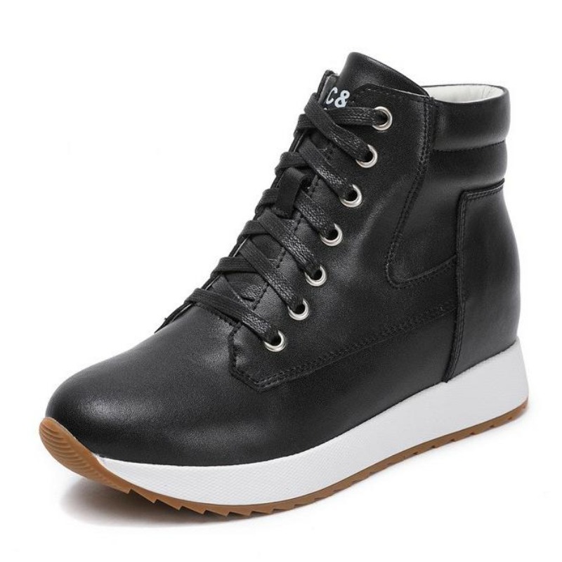 Platform Sneakers Chunky - 7 センチメートル本革女性アンクルブーツプラットフォームウェッジ隠しヒール暖かい女性の冬秋春カジュアル分厚いスニーカー靴