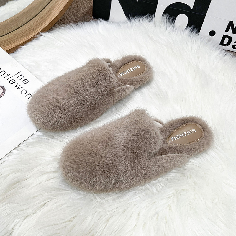 Fluffy Fur Slipper - ラウンドトゥふわふわファーサンダル レディース 厚底プラッシュミュールシューズ レディースファッション スリッポン アウトドア