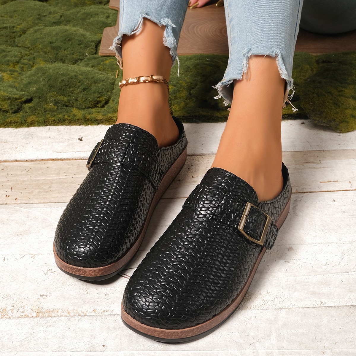 Slip On Mule Flat - ファッショナブルで快適、耐久性のある厚底レディースシューズ、春と秋のエレガントな無地カジュアルフラットシューズ