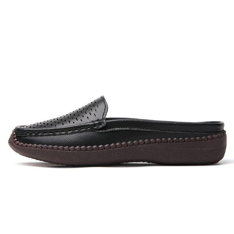 Slip On Mule Flat - レディース ホローミュールローファー バックレス スリップオン フラットミュール 通気性のある穴あきソフトソール