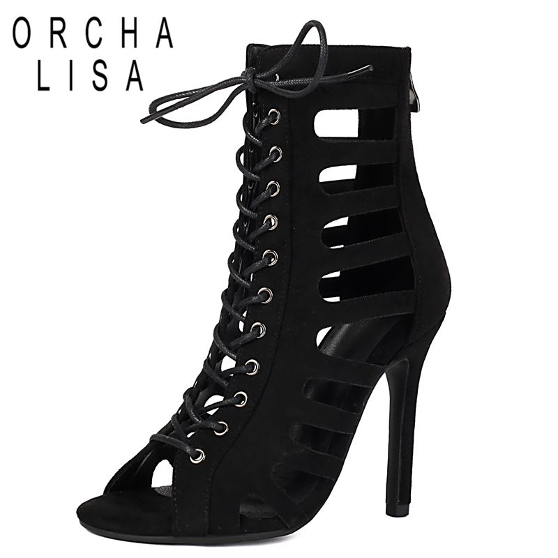 Women Shoes Zipper - ORCHA LISA ブラック レディース サンダル ピープトゥ