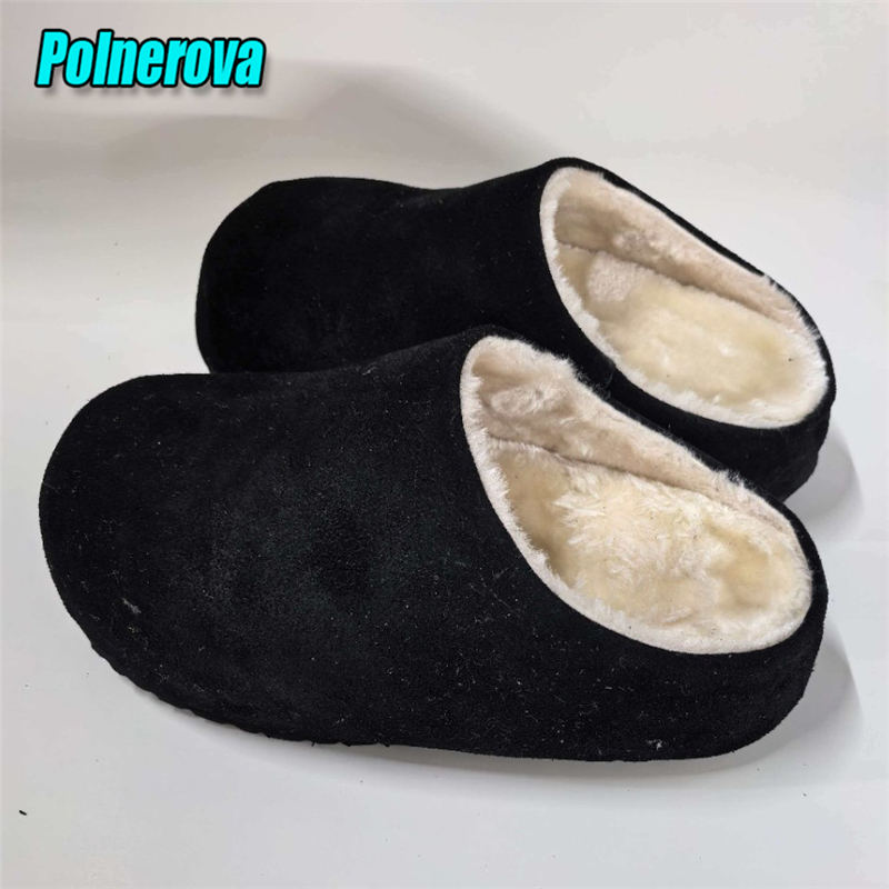Slip On Mule Flat - スエードふわふわ厚底ハーフスリッパ メンズ レディース 秋冬新作 暖かいフラットミュール ラウンドトゥ