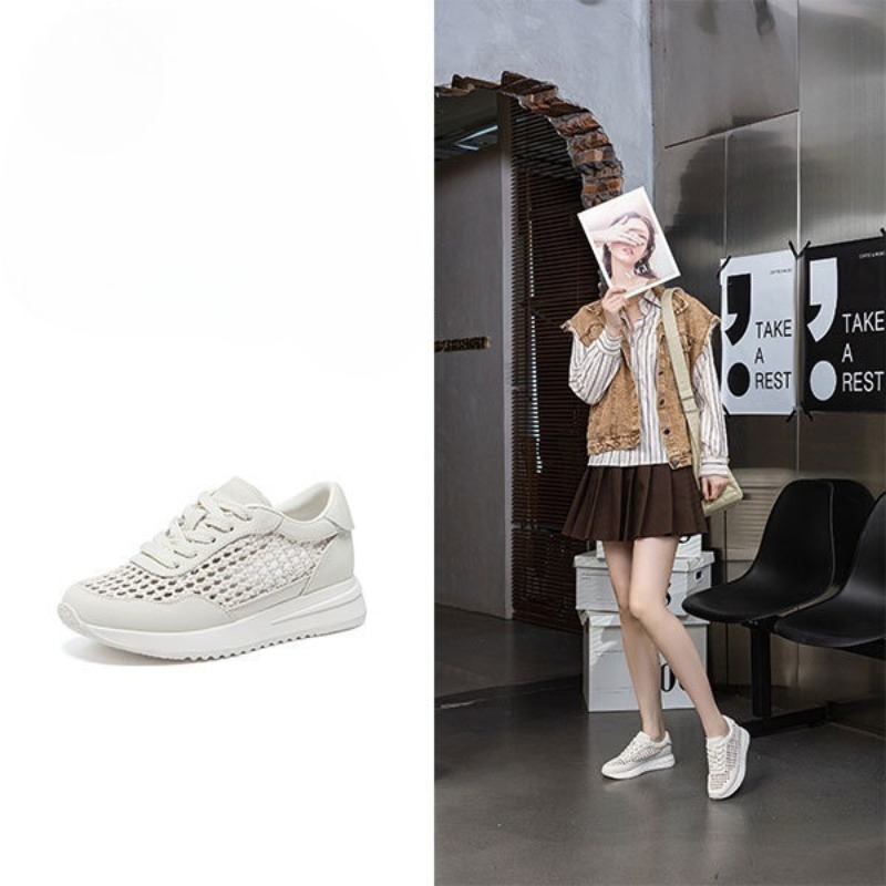 レザーメッシュホワイトシューズレディース夏新作通気性スカート - Mesh Sneaker Women のレビューと価格