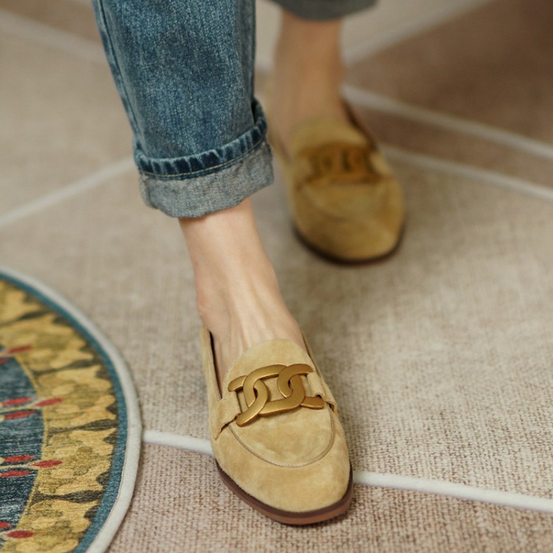 女性用スエードレザーモカシン,ラウンドトゥのローヒールシュー - Women Shoes Loafers のレビューと価格
