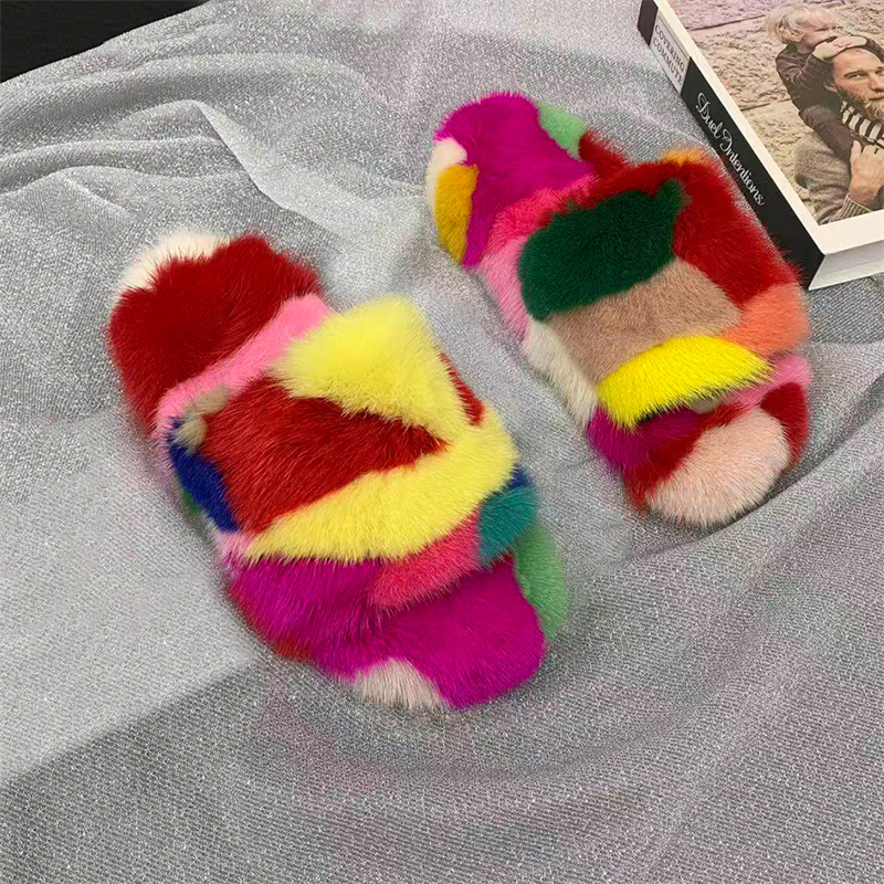 女性のふわふわスリッパ冬のホームスリッパ暖かい豪華なミンクの - Fluffy Fur Slipper のレビューと価格