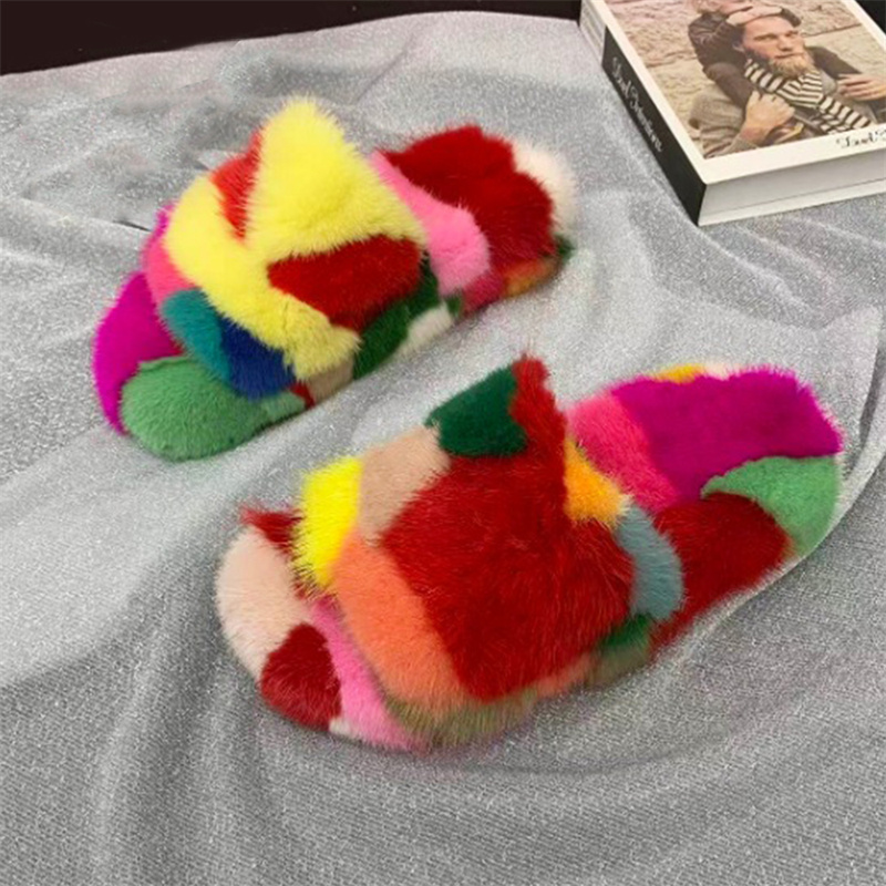 女性のふわふわスリッパ冬のホームスリッパ暖かい豪華なミンクの - Fluffy Fur Slipper のレビューと価格