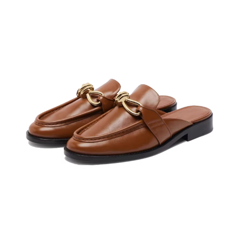 金属バックルハーフスリッパ女性のためのレトロ高品質本革ミュー - Slip On Mule Flat のレビューと価格