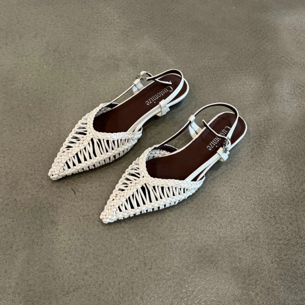 尖ったつま先のローマ風織りサンダル、中空のつま先キャップ付き - Slip On Mule Flat のレビューと価格