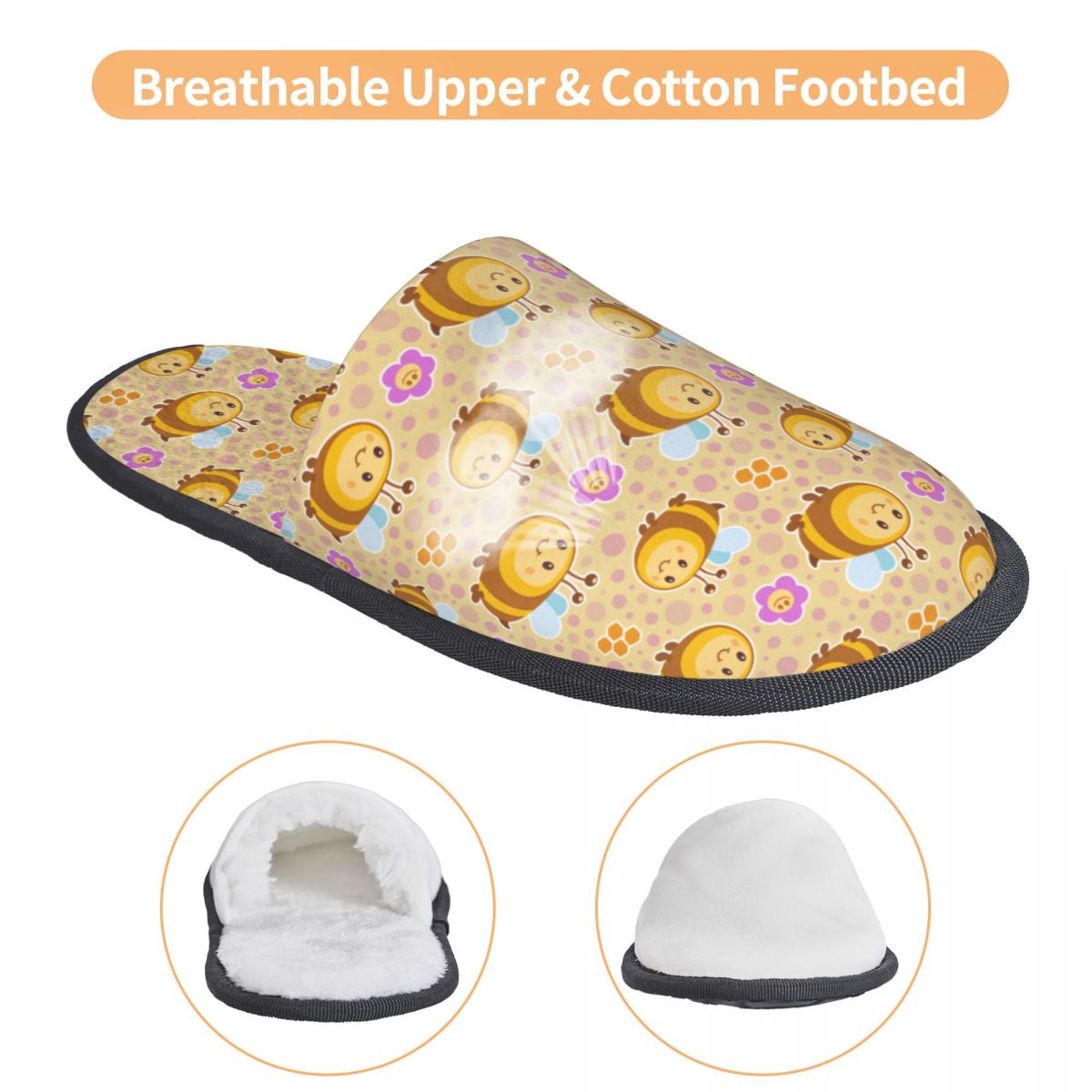 かわいい蜂の花柄ハウススリッパ、柔らかく暖かい低反発素材のふ - Fluffy Fur Slipper のレビューと価格