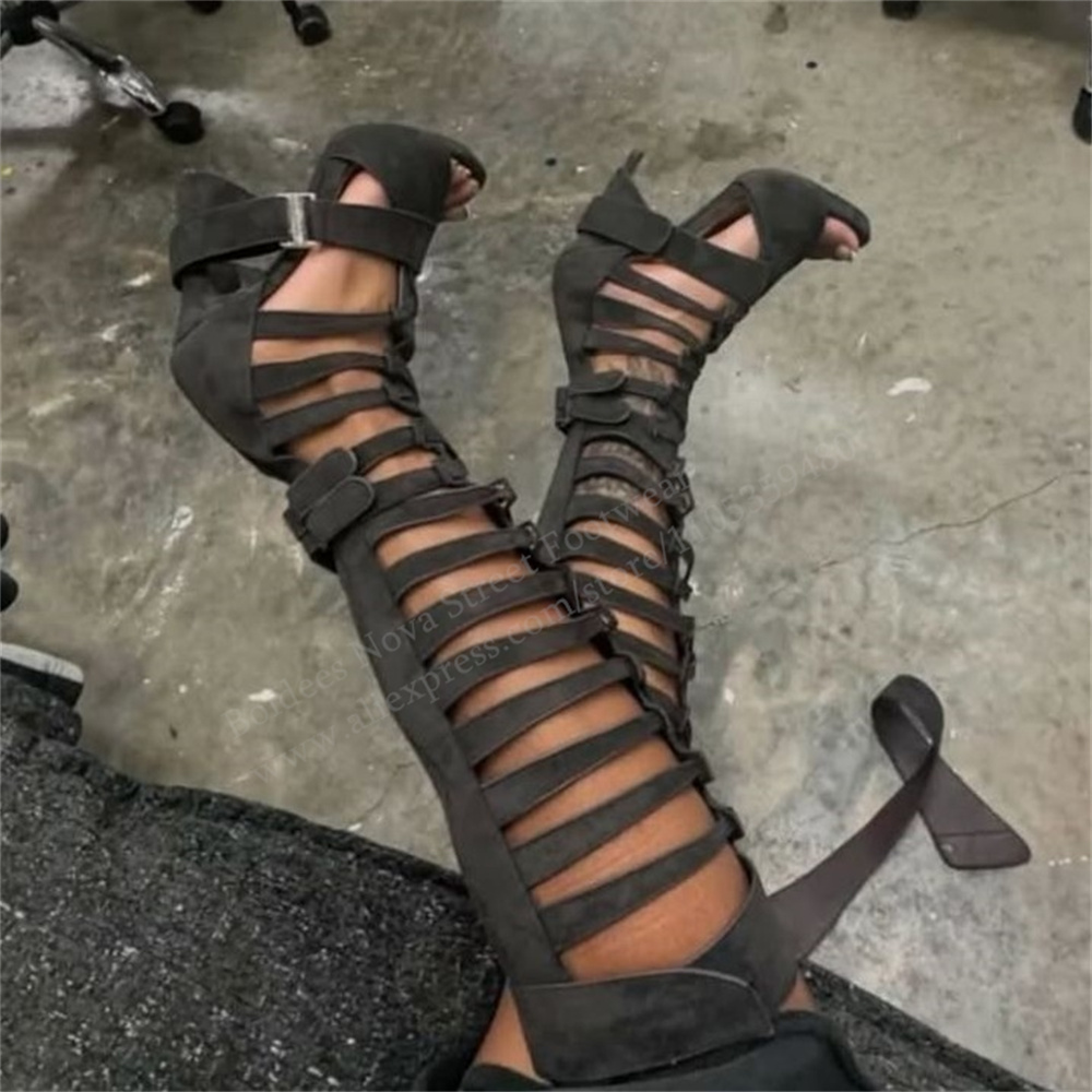 グラディエーター ホローベルトバックル ニーハイブーツ 20 - Women Shoes Zipper のレビューと価格