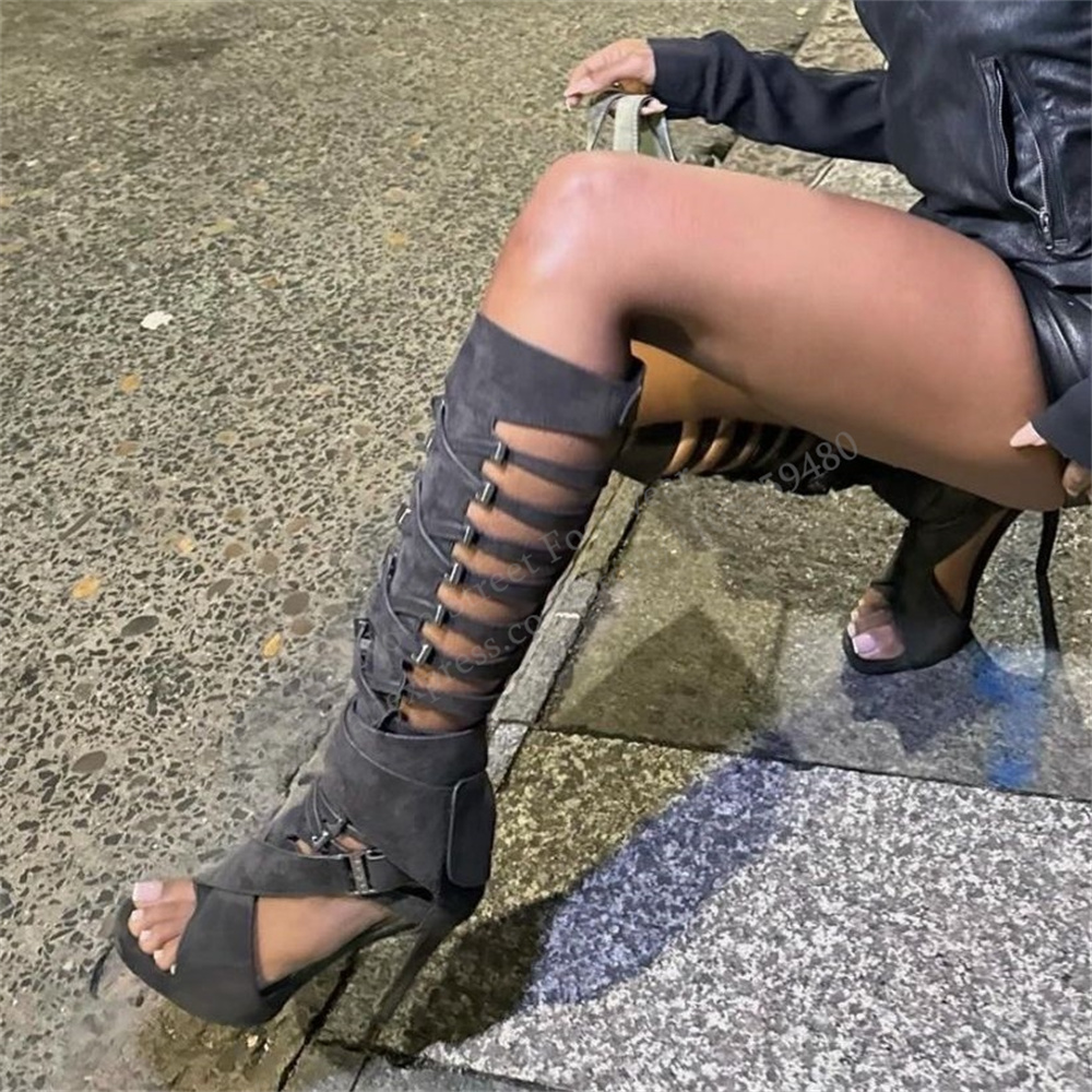 グラディエーター ホローベルトバックル ニーハイブーツ 20 - Women Shoes Zipper のレビューと価格