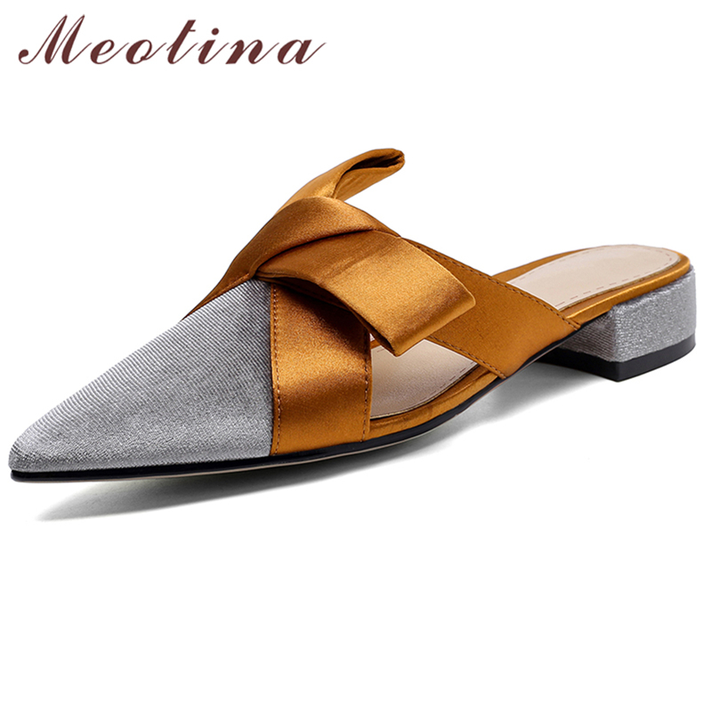 Meotina-先のとがったつま先のミュール,女性の夏の靴, - Slip On Mule Flat のレビューと価格