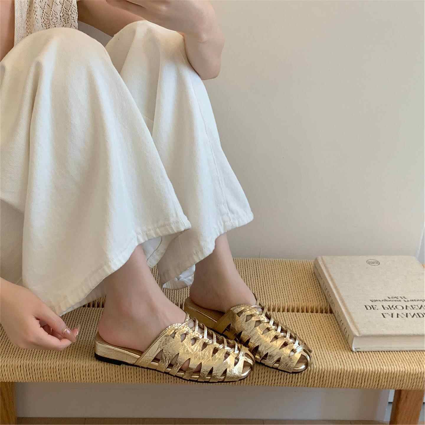 高級ブランド手作り織りメッシュ中空デザイン女性用快適通気性ラ - Slip On Mule Flat のレビューと価格