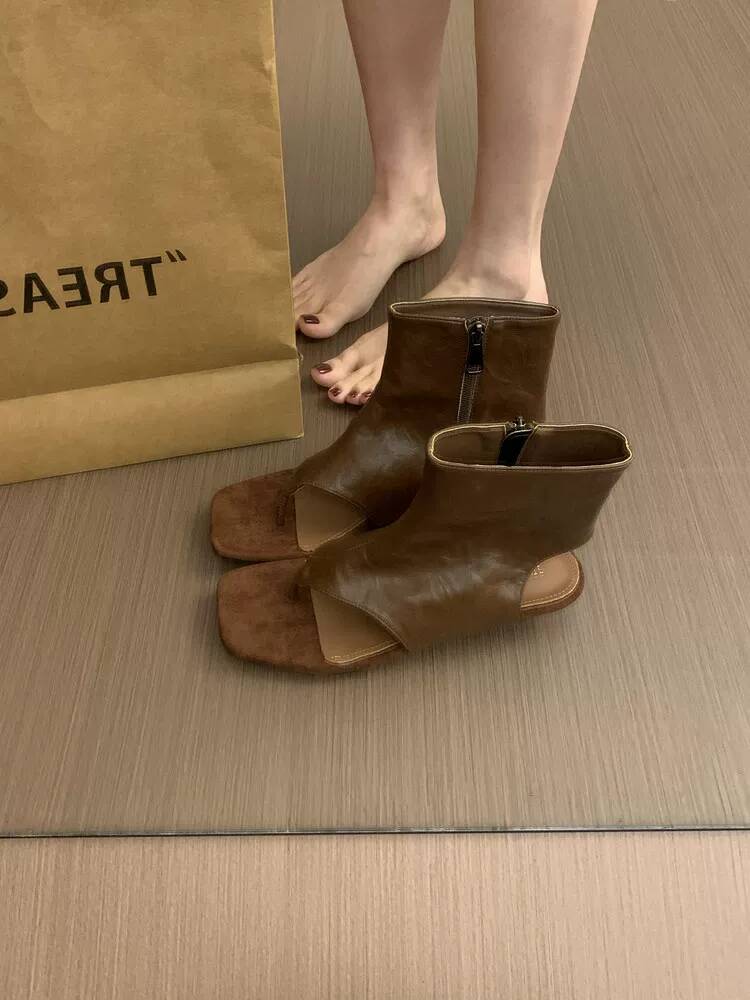 2026年フランスレトロブラウンショートアンクルブーツレディ - Women Shoes Zipper のレビューと価格
