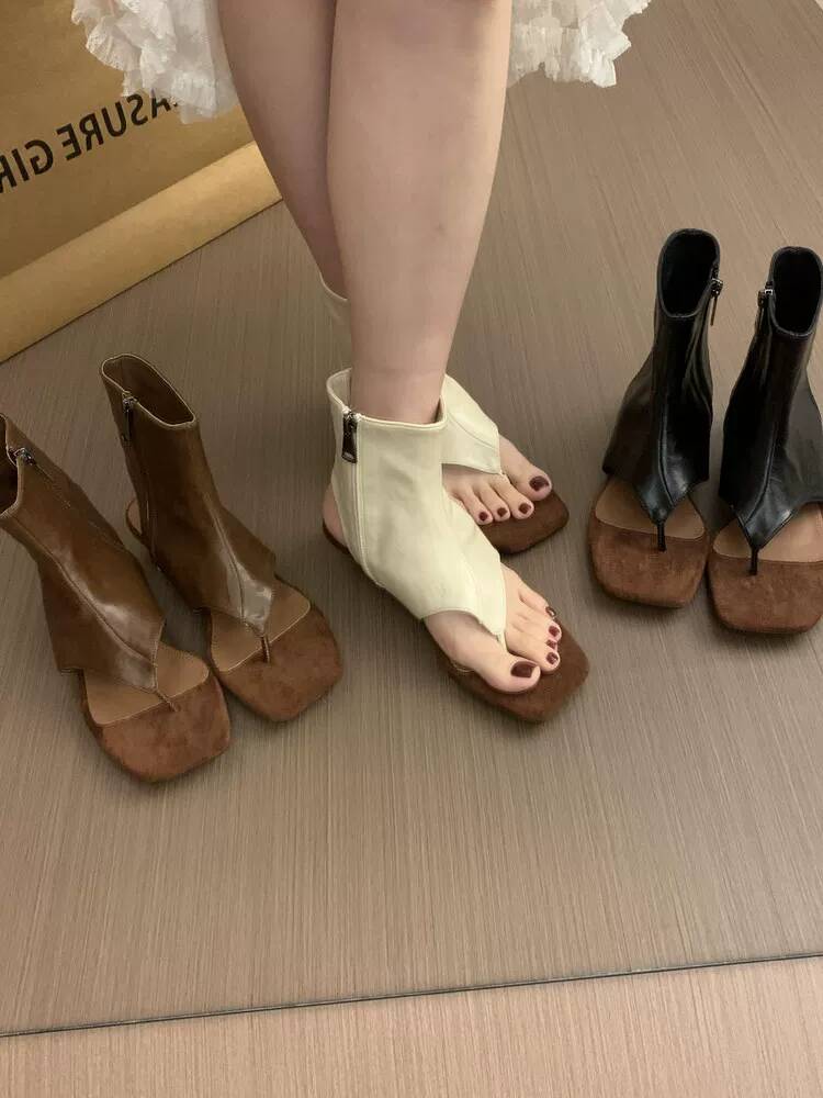 2026年フランスレトロブラウンショートアンクルブーツレディ - Women Shoes Zipper のレビューと価格
