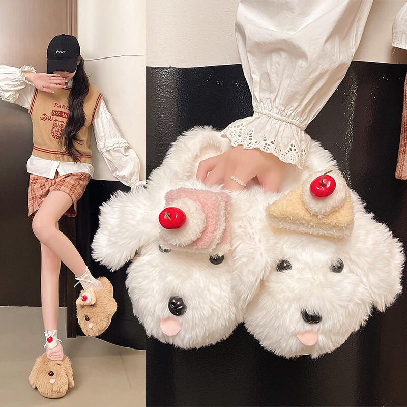 冬ふわふわ女性用スリッパホーム漫画高級デザイナー女性靴フラッ - Fluffy Fur Slipper のレビューと価格