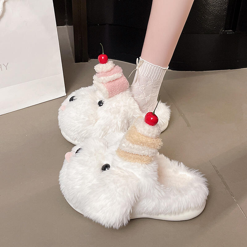 冬ふわふわ女性用スリッパホーム漫画高級デザイナー女性靴フラッ - Fluffy Fur Slipper のレビューと価格