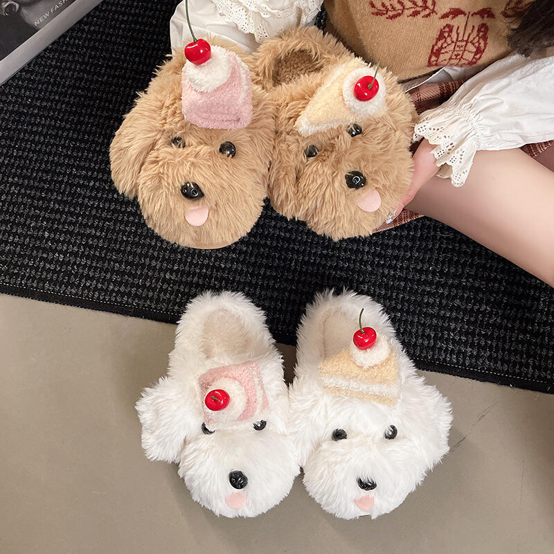 冬ふわふわ女性用スリッパホーム漫画高級デザイナー女性靴フラッ - Fluffy Fur Slipper のレビューと価格