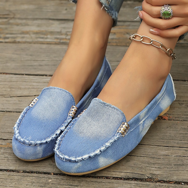 ファッションライトブルーデニムモカシン、メタルバックル付きス - Women Shoes Loafers のレビューと価格