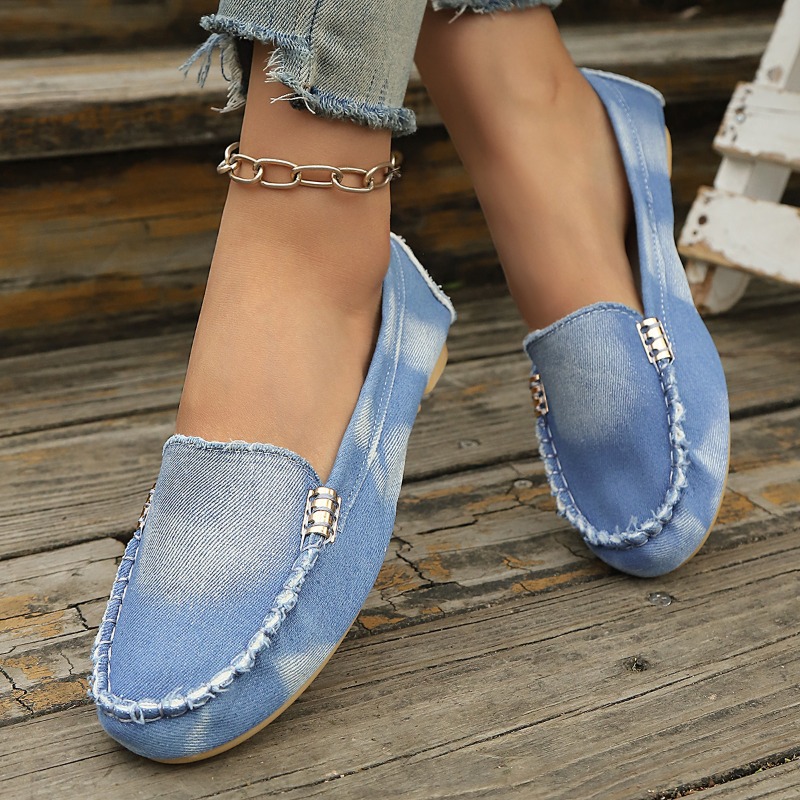 ファッションライトブルーデニムモカシン、メタルバックル付きス - Women Shoes Loafers のレビューと価格