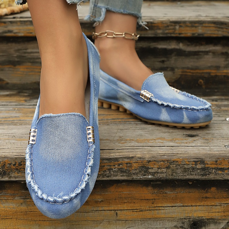 ファッションライトブルーデニムモカシン、メタルバックル付きス - Women Shoes Loafers のレビューと価格