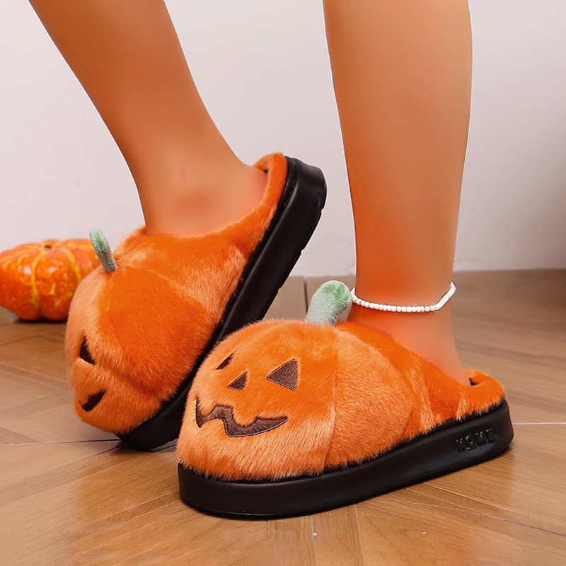 ハロウィン 3D パンプキンぬいぐるみスリッパ女性ふわふわハ - Fluffy Fur Slipper のレビューと価格