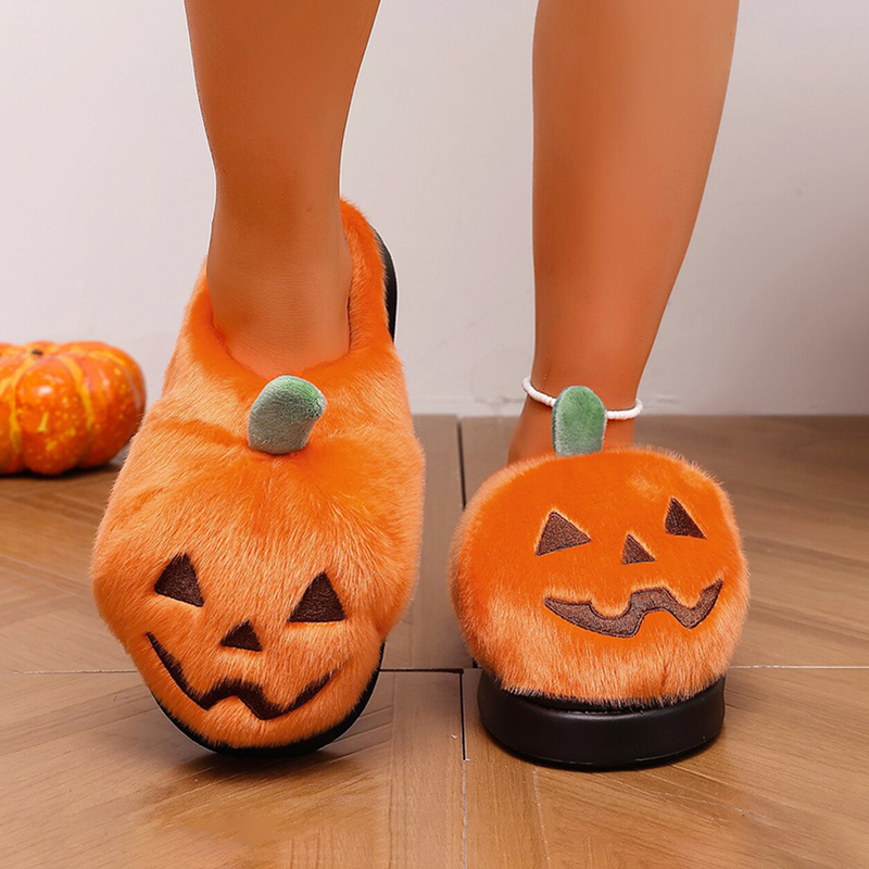 ハロウィン 3D パンプキンぬいぐるみスリッパ女性ふわふわハ - Fluffy Fur Slipper のレビューと価格