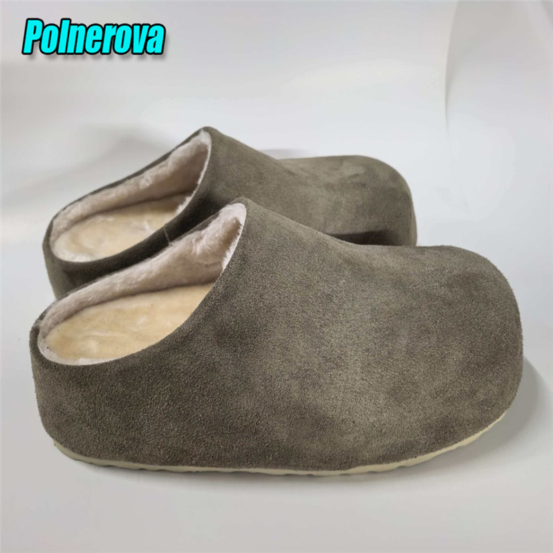 スエードふわふわ厚底ハーフスリッパ メンズ レディース 秋冬 - Slip On Mule Flat のレビューと価格