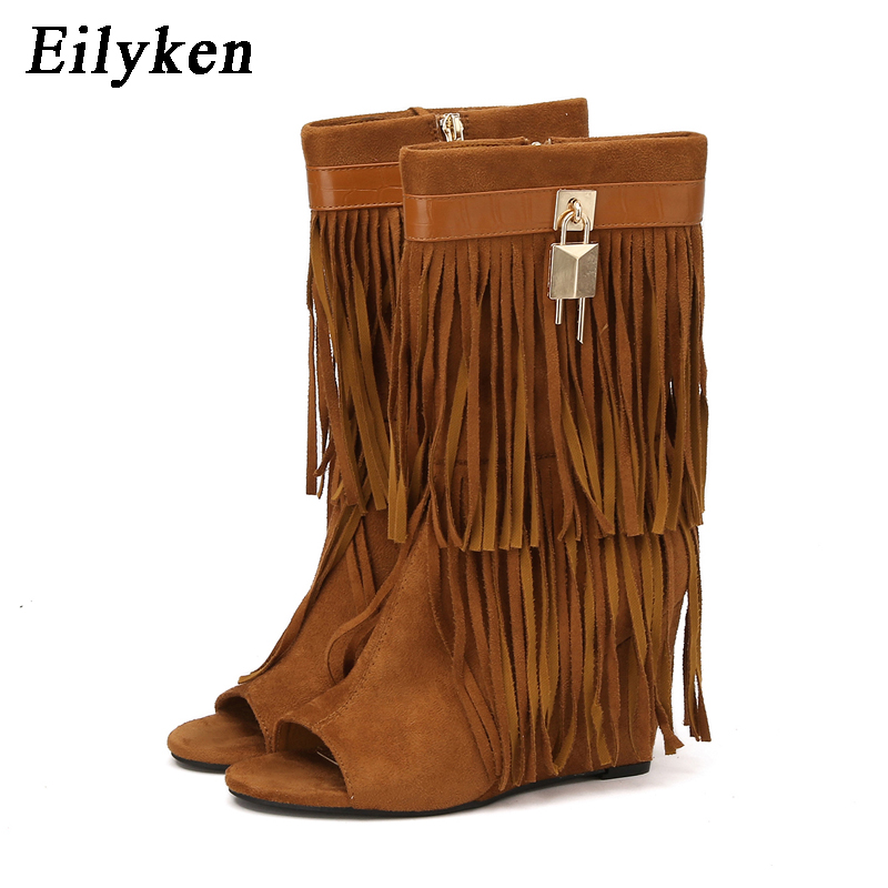Eilyken デザイナーフリンジウェッジブーツサンダル女性 - Women Shoes Zipper のレビューと価格